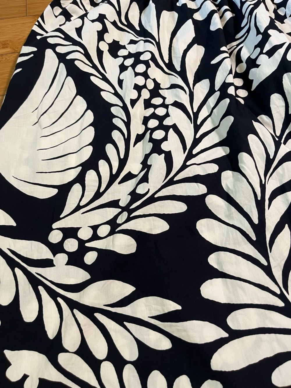 H&M Black and Cream Botanical Print Flared Midi Skirt 100% Cotton - Picture 4 of 8